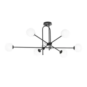 Image of Borg Black Globe Ceiling Light with White Glass Shades, 6x E14