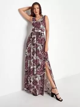 Image of Long Tall Sally Long Tall Sally Sleeveless Maxi Dress With Front Split Black Tropical, Red, Size 14, Women