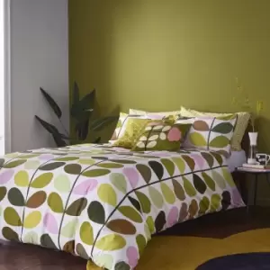 Orla Kiely Multi Stem Spring Multi Duvet Cover Set - Double, Cotton - Green/Beige/Brown/White