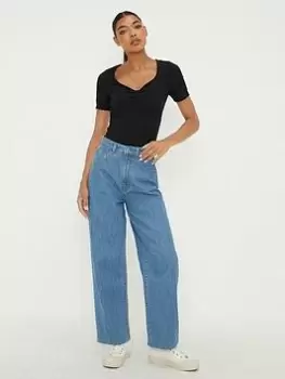 Image of Dorothy Perkins High Waist Wide Leg Jeans - Mid Wash, Blue, Size 10, Women