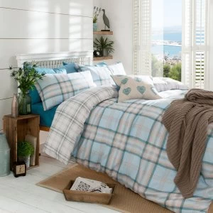 Image of Catherine Lansfield Kelso Check Double Duvet Set - Duck Egg