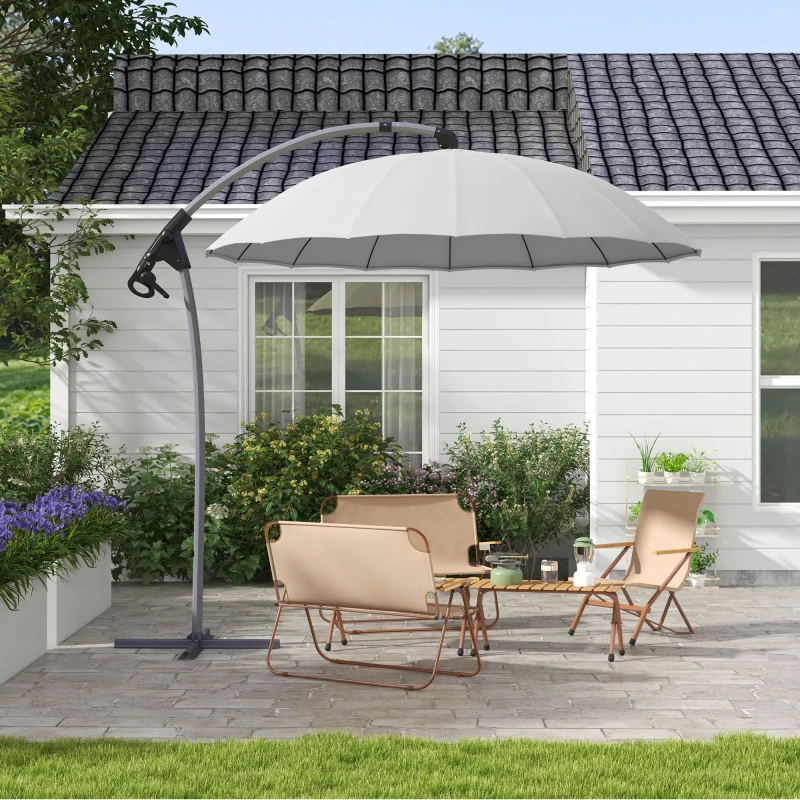 Image of Outsunny Outsunny - 2.7m Cantilever Parasol Hanging Patio Umbrella with Fibreglass Ribs Grey 84D-268V00GY