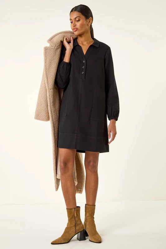 Image of Roman Womens Collared Shift Shirt Dress in Black Size: 20 Black Female 20