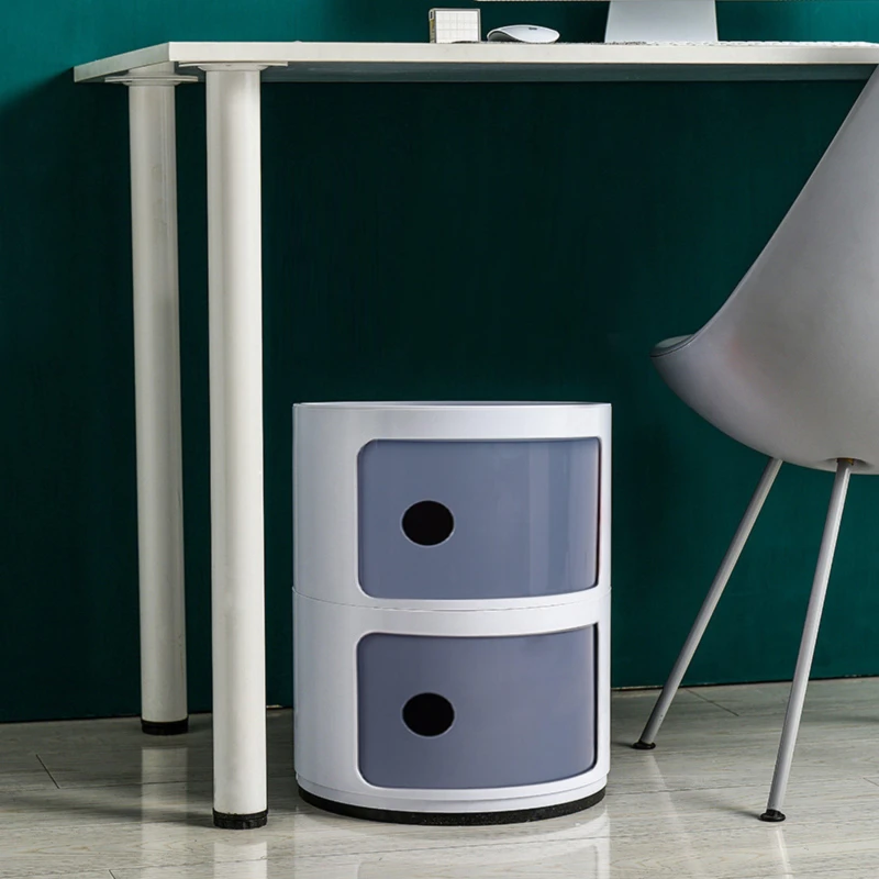 Image of LIFE IDEAS Cylindrical Multi-Tier Plastic Drawer Unit Grey & White unisex 2 Tier
