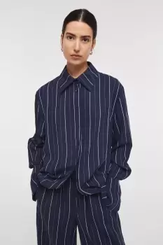 Image of Kayla Wrap Front Shirt, Navy Stripe / UK 10