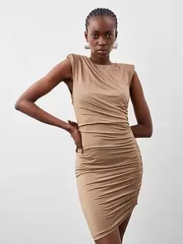 Image of Karen Millen Crepe Draped Mini Dress - Taupe, Beige Size M Women