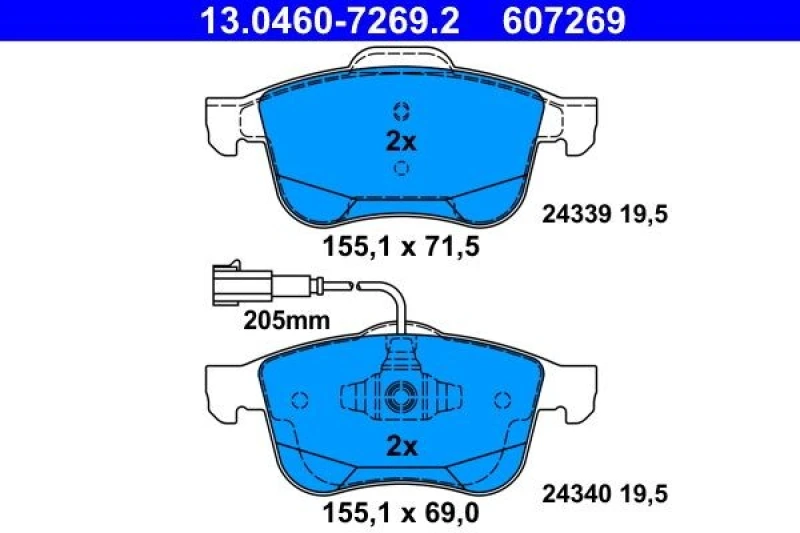 Image of ATE 13.0460-7269.2 Brake pad set incl. wear warning contact Brake Pad Set,disc brake (402)