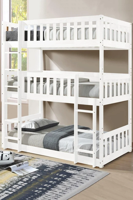 Image of Mattress Guru Lydia White Wooden Triple Bunk Bed White