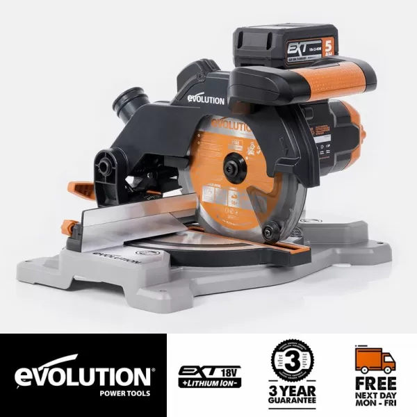 image of 088-0001 R185CMS-Li ext Compound Mitre Saw 18V Bare Unit EVLR185CMSN - Evolution