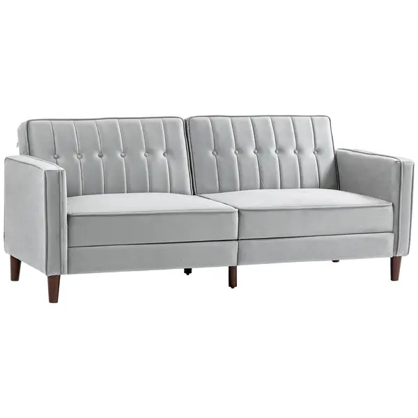 image of Sofa Futon Velvet Touch Tufted Couch Compact Loveseat Sleeper Sofa Bed