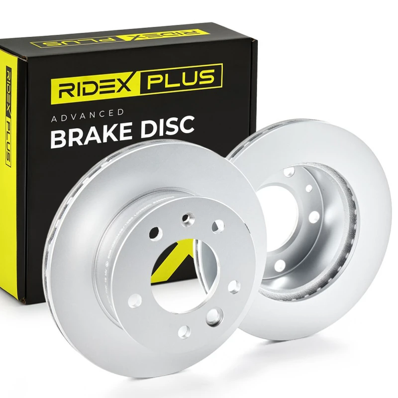 Image of RIDEX PLUS 82B0234P Brake disc Front Axle, Vented, Grey Cast Iron, Coated, High-carbon, with bolts/screws Grey Cast Iron Brake Disc (82)