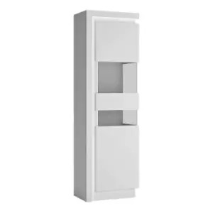 Lyon Tall Narrow Display Cabinet (rhd) (Including LED Lighting) In White And High Gloss