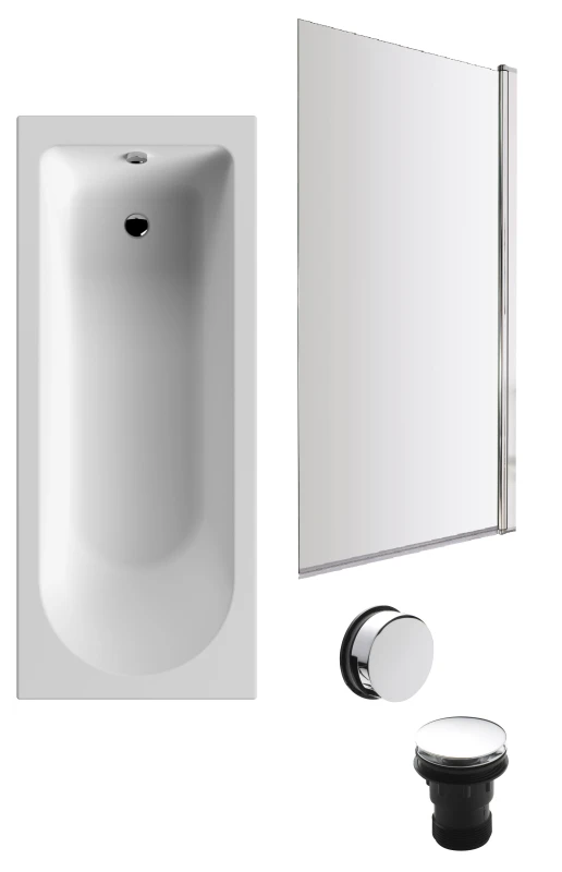 Image of Balterley Round Bath and Square Chrome Bath Screen and Waste 1700 x 700mm Silver