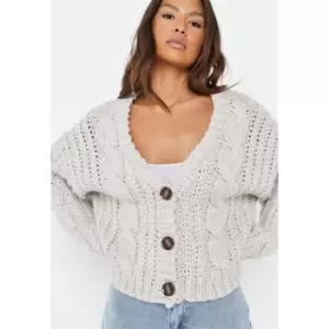 Missguided Crop Handknit Cardigan - Neutral