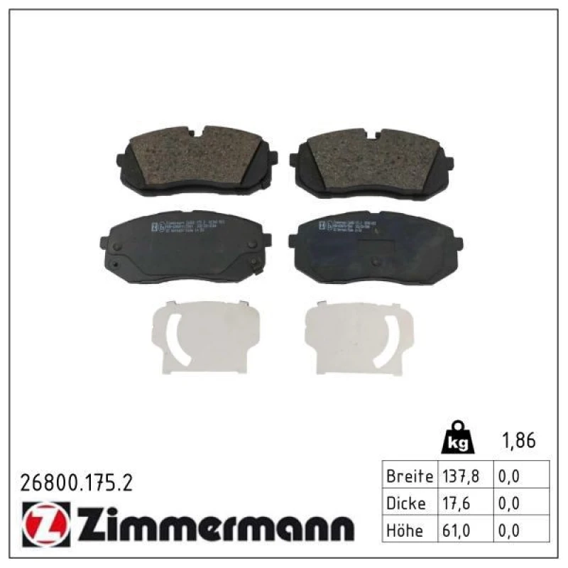 Image of ZIMMERMANN Brake pad set ZIMMERMANN 26800.175.2