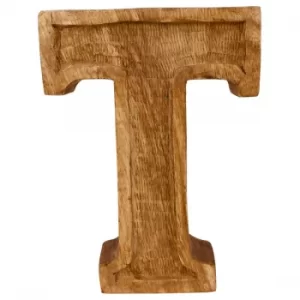 image of Hand Carved Wooden Embossed Letter T