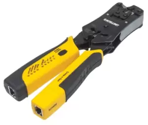 Universal Modular Plug Crimping Tool and Cable Tester - 2-in-1 Crimper and Cable Tester: Cuts - Strips - Terminates and Tests - RJ45/RJ11/RJ12/RJ22 -