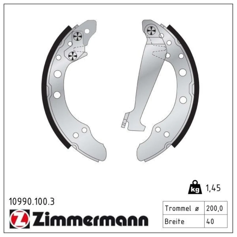 Image of ZIMMERMANN 10990.100.3 Brake Shoes Rear Axle, with lever Brake Shoe Set (70)