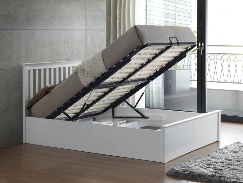 Image of Bedmaster Bedmaster Malmo Wooden Ottoman Bed And Primrose 2000 Pocket Sprung Memory Foam Mattress in White Size: Double White Double Unisex 95082148