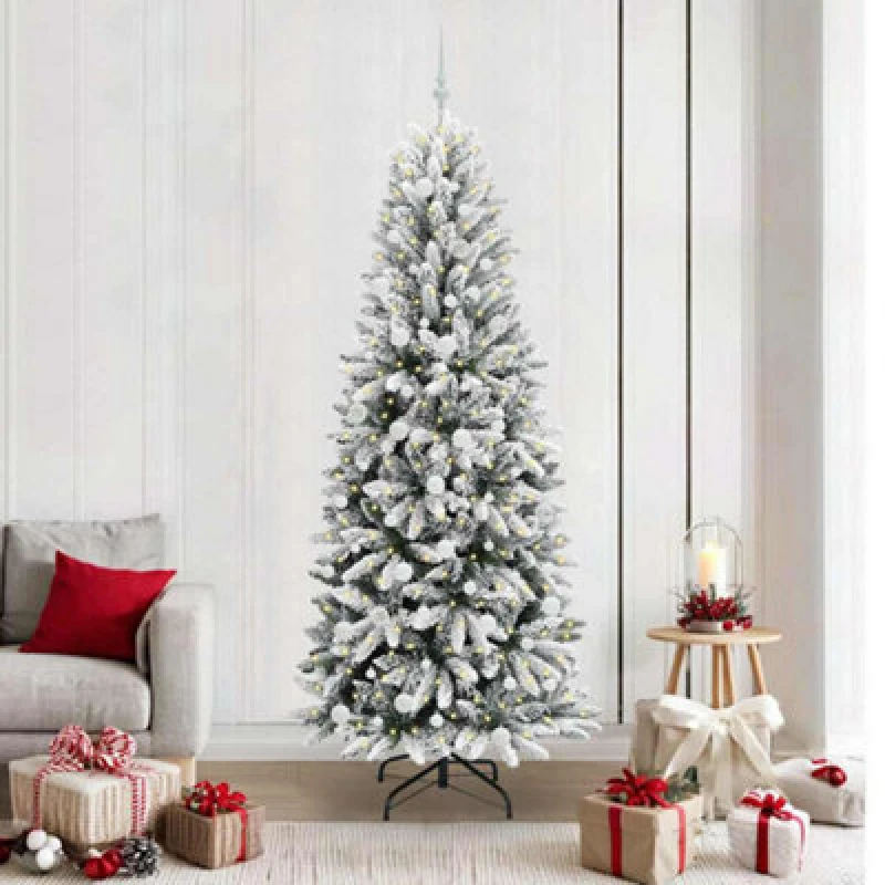 Image of vidaXL Artificial Christmas Tree with 300 LEDs, White Balls White 78 x 78 x 210 cm, White 3396060