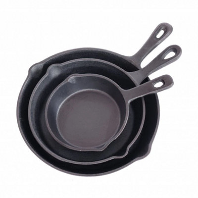 Image of Oypla Set Of 3 Cast Iron Non Stick Skillet Frying Cooking Pans