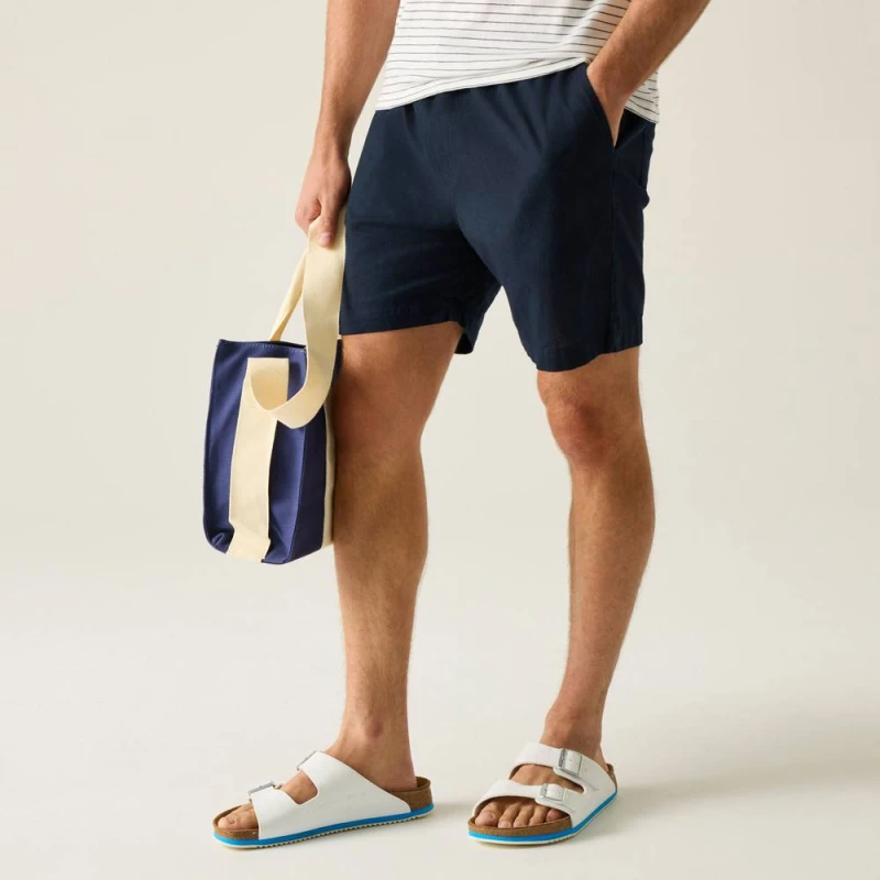Image of Regatta Mens Hadlin Relaxed Cotton-Linen Shorts in Mid Navy Size: Small Mid Navy Male S