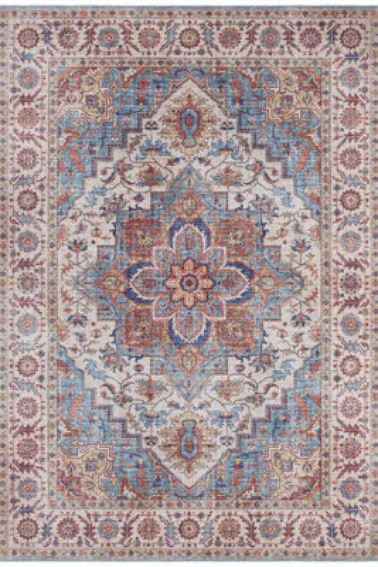 Image of The Rugs Oriental Anthea Rug - Vintage Medallion Polyester Flatweave 0.5Cm In Blue