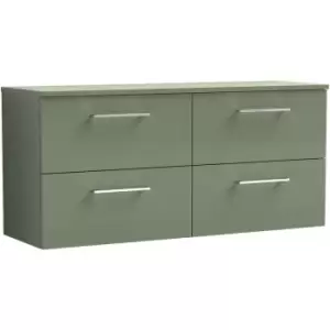 Image of Arno Satin Green 1200mm Wall Hung 4 Drawer Vanity Unit with Worktop - ARN824W2 - Satin Green - Nuie