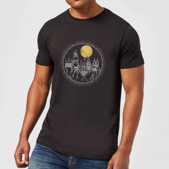 Image of Harry Potter Hogwarts Castle Moon Mens T-Shirt - Black - 5XL