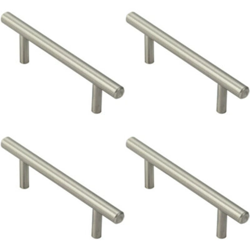 Image of Loops 4x Mini Round T Bar Pull Handle 100 x 8mm 64mm Fixing Centres Satin Nickel Metallics unisex