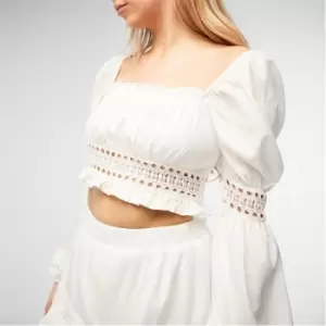 Missguided Tall Broderie Lace Puff Sleeve Crop Top - White