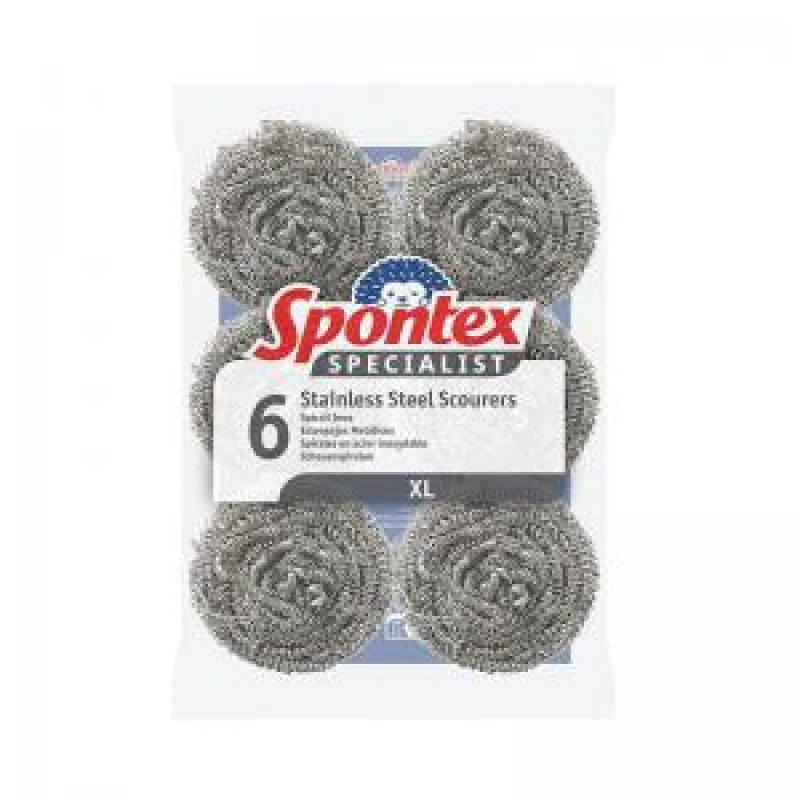 Image of Spontex Specialist Stainless Steel Scourers XL Silver (6 Pack) 19500135