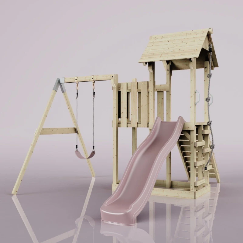 Image of OutdoorToys PolarPlay Balcony Tower Kids Wooden Climbing Frame - Swing Bjorn Rose in Beige Beige Unisex