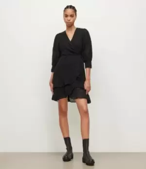 Image of AllSaints Womens Ari Ossia Embroidered Dress, Black, Size: 10