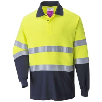 image of Portwest - FR74YNR4XL - sz 4XL Flame Resistant Anti-Static Two Tone Polo Shirt workwear - Yellow/Navy