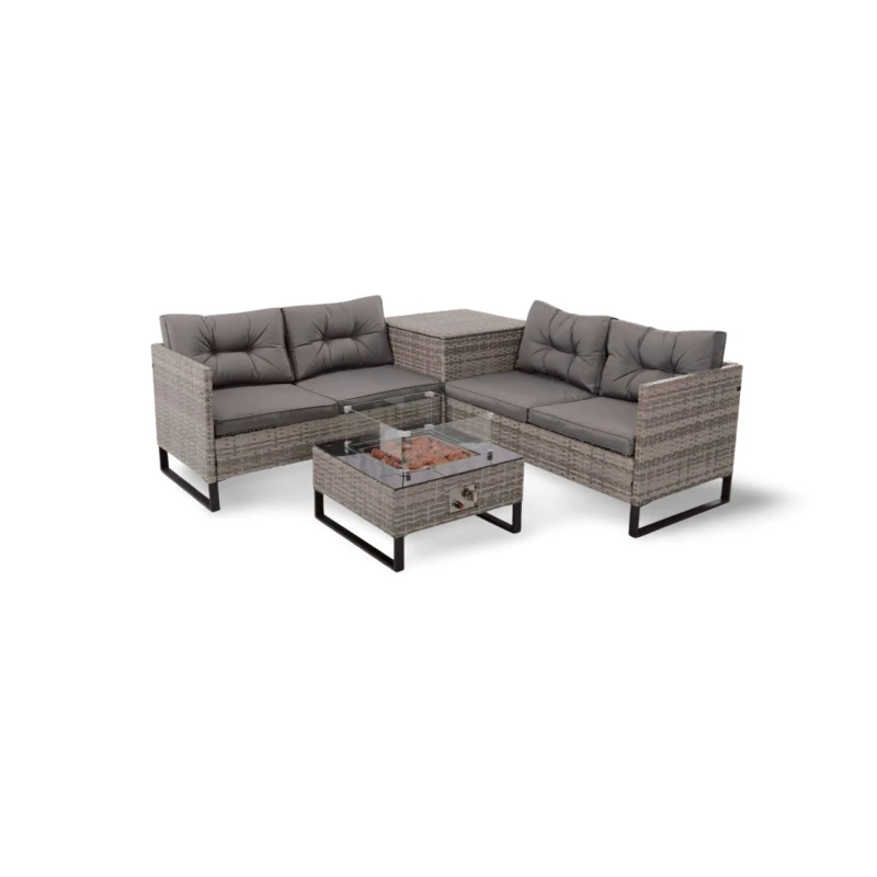 Image of Outdoor Living Palma Rattan Corner Fire Pit 4 Seater in Grey Grey Unisex