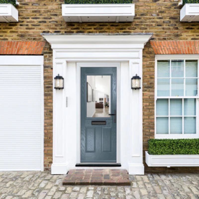 Image of Lacerta Composite Door Lytham 7015 Grey 890mm X 2090mm Open In Left Hand Clear Glass 10 Year Guarantee - Free Delivery & Smart Lock