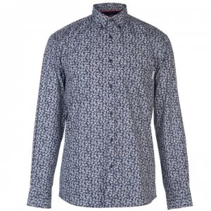 Image of Pierre Cardin Long Sleeve Printed Shirt Mens - Navy/Wht AOP