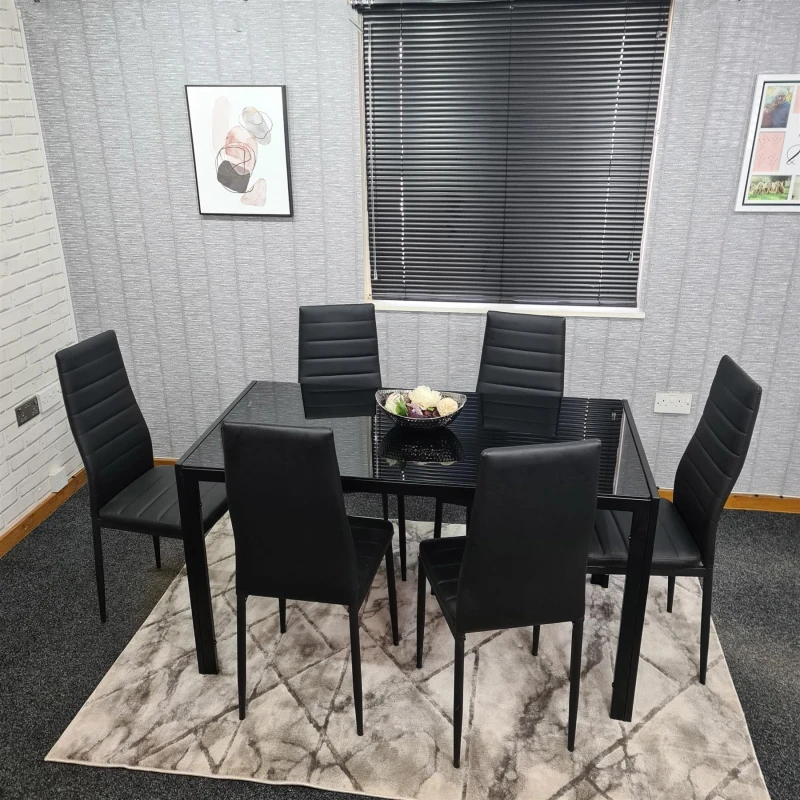 Image of KOSY KOALA Dining Table Set with 6 Chairs Dining Room and Kitchen table set of 6 Black