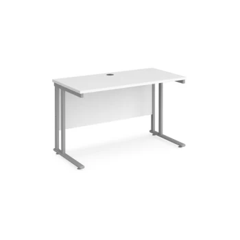 image of Office Desk 1200mm Rectangular Desk With Cantilever Leg White Tops With Silver Frames 600mm Depth Maestro 25