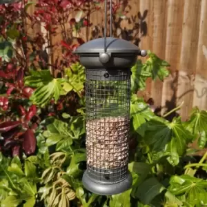 image of Tom Chambers - Heavy Duty Flick and Click Garden Wild Bird Hanging Pewter Metal Peanut Feeder