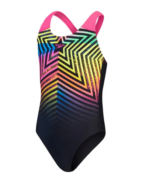 Image of Speedo Digital Placement Splashback Junior One Piece Swimsuits 7-8 (S) Black 29491503175
