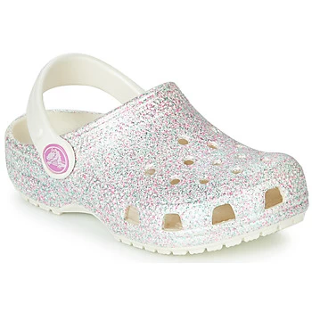 Image of Crocs CLASSIC GLITTER CLOG K Girls Childrens Clogs (Shoes) in White - Sizes 11 kid,13 kid,1 kid,3 kid,8 toddler,4 toddler,7 toddler,9 toddler,10 kid,1