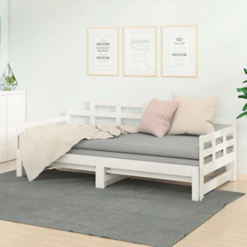 Image of Vidaxl Pull-out Day Bed White Solid Wood Pine 2X(90X190) Cm, White 820353