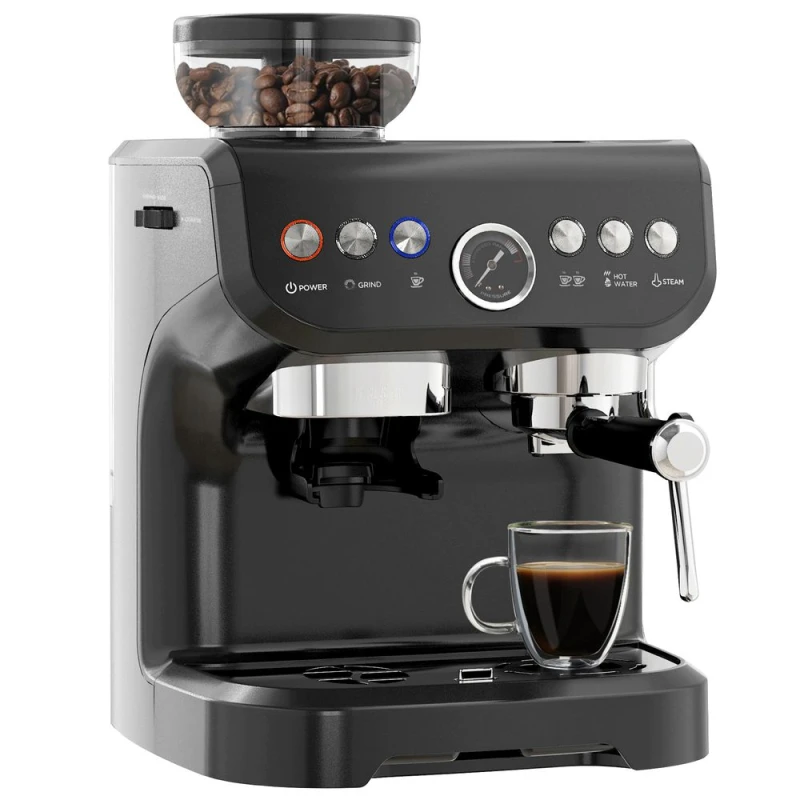 Image of HOMCOM HOMCOM Espresso Machine, Bean Grinder & Steam Wand, 15 Bar Pump in Silver Silver One Size Unisex 5056725539351