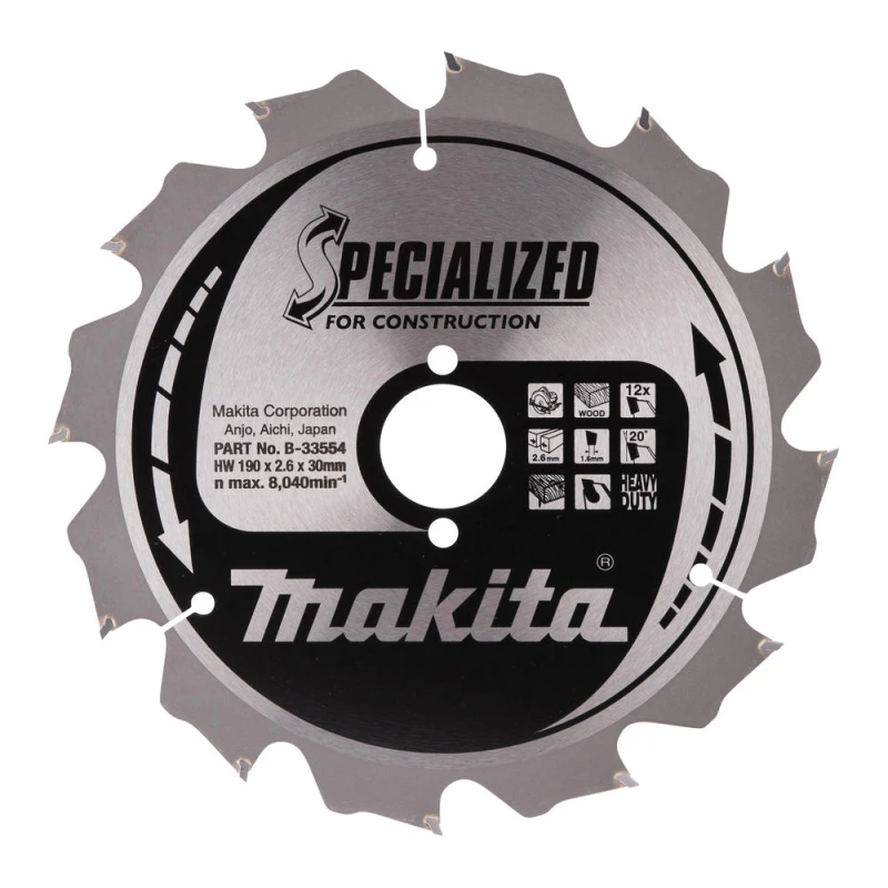 Image of Makita SPECIALIZED Circular Saw Blade for Knot and Nail Cutting B-33554 Diameter: 190mm