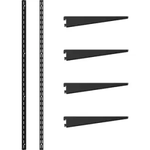 Image of Rothley Matt Twin Slot Shelving Kit 1600mm Uprights (x2) & 220mm Brackets (x4) in Black Steel