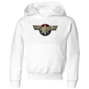 Image of Captain Marvel Chest Emblem Kids Hoodie - White - 11-12 Years