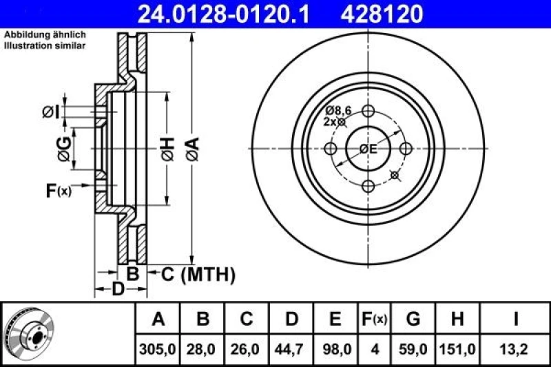 Image of ATE 24.0128-0120.1 Brake disc Vented Brake Disc (82)