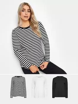 M&Co 3pk Crew Neck Blk White Stripe, White, Size 12, Women